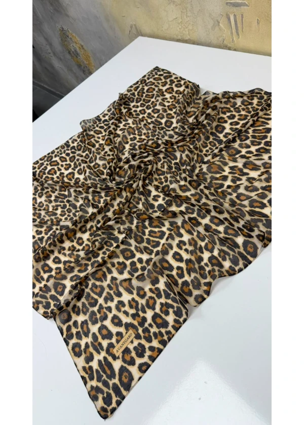 Avantgard Leopar Desenli Dikişli Eşarp Yazma