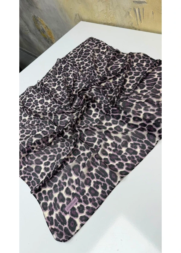Avantgard Leopar Desenli Dikişli Eşarp Yazma