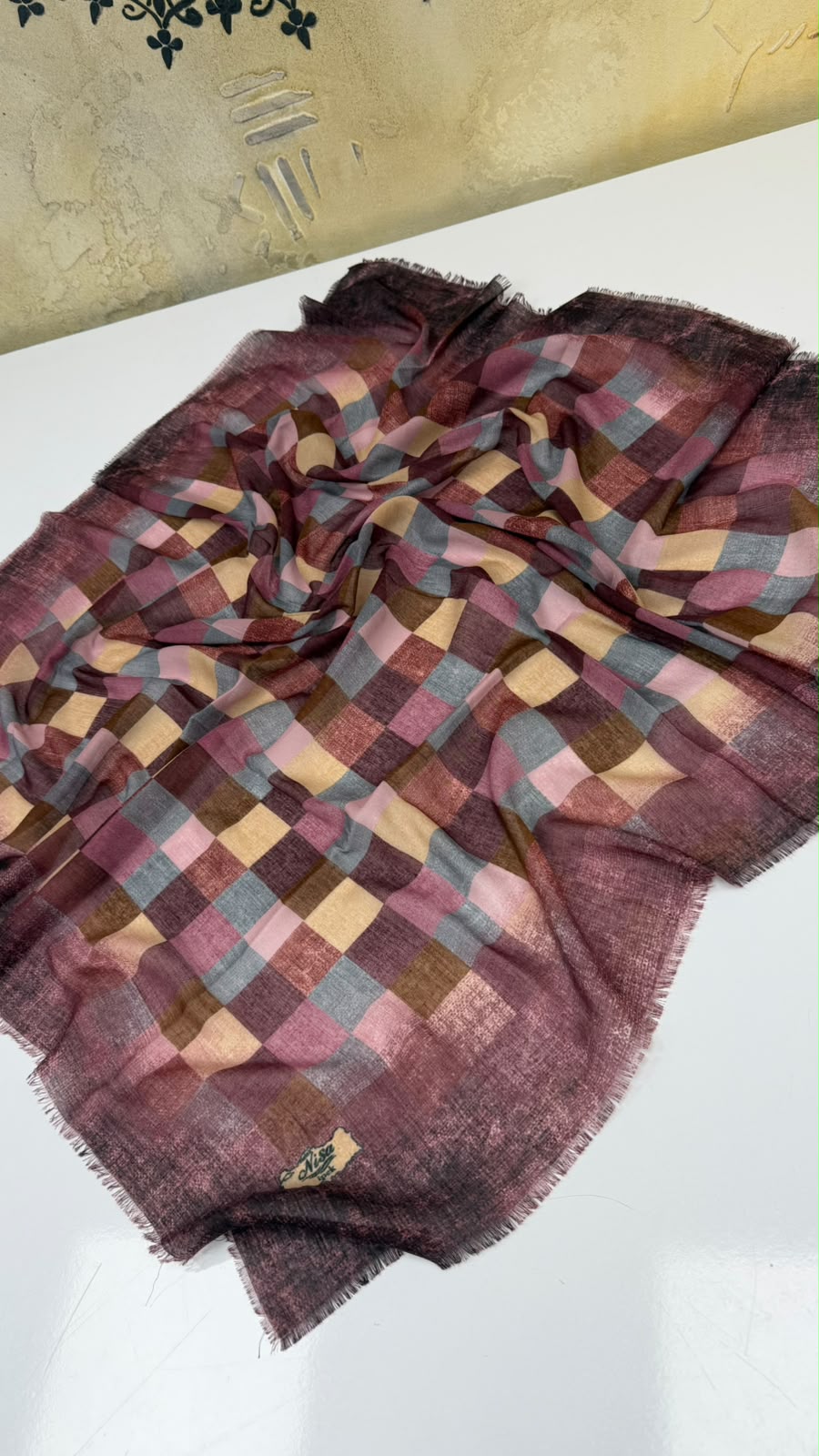 Neşeli Kareler Empirme Cotton Eşarp Yazma