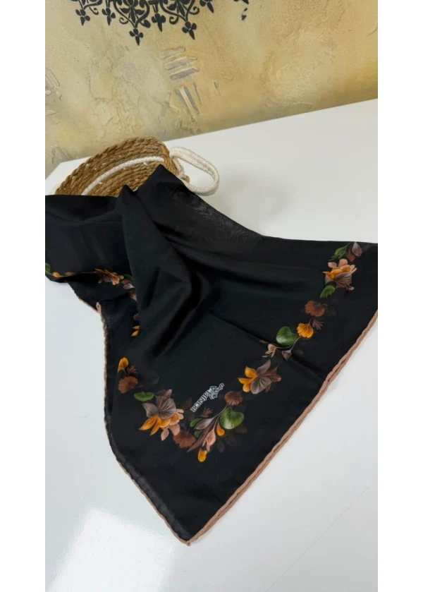 Çiçek Şerit Pamuk Soft Eşarp