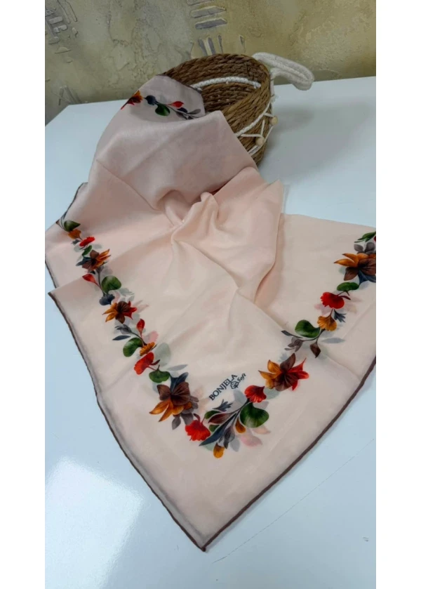 Çiçek Şerit Pamuk Soft Eşarp
