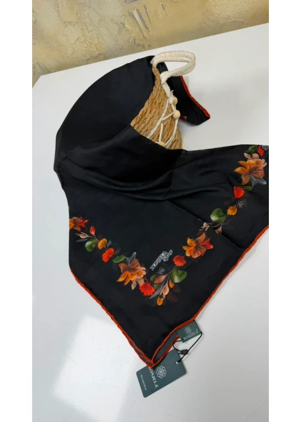 Çiçek Şerit Pamuk Soft Eşarp