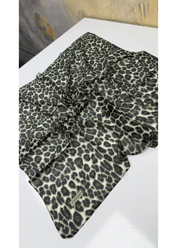 Avantgard Leopar Desenli Dikişli Eşarp Yazma