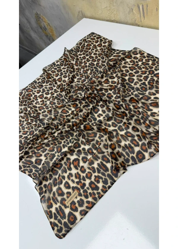 Avantgard Leopar Desenli Dikişli Eşarp Yazma