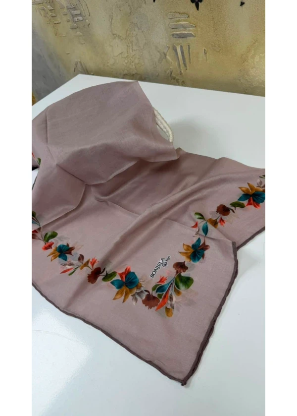 Çiçek Şerit Pamuk Soft Eşarp