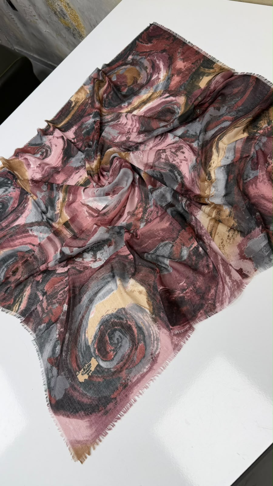 Hırçın Dalgalar Empirme Cotton Eşarp Yazma