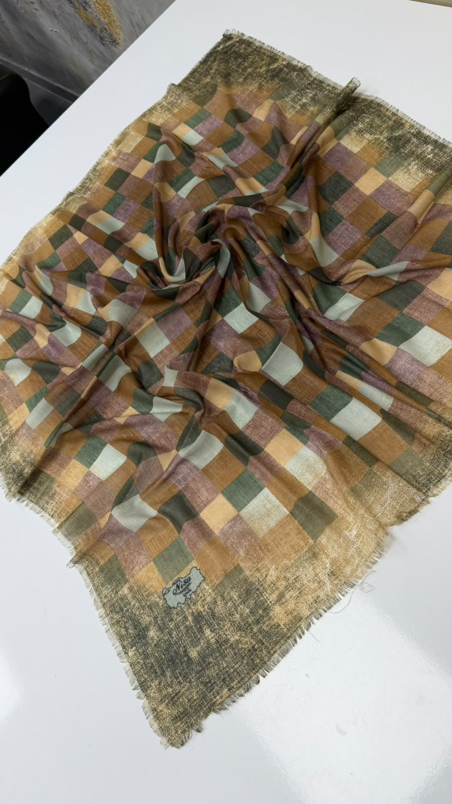 Neşeli Kareler Empirme Cotton Eşarp Yazma