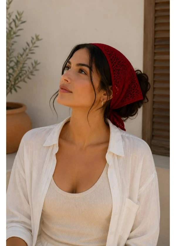 Örgü Bandana Krem