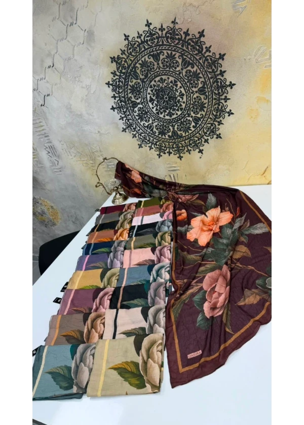 Güz Çiçekleri Kraşlı Pamuk Şal