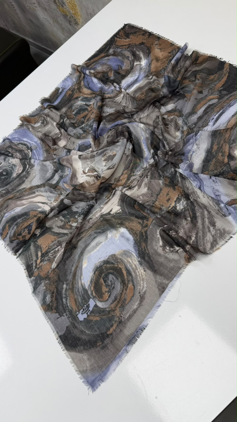 Hırçın Dalgalar Empirme Cotton Eşarp Yazma