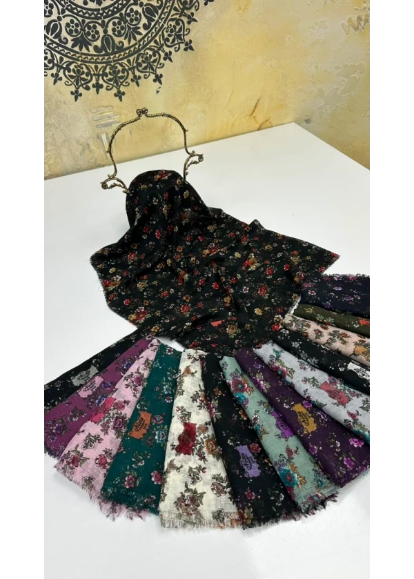 Kır Çiçeği Flamlı Pamuk Eşarp