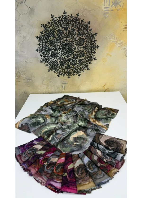 Hırçın Dalgalar Empirme Cotton Eşarp Yazma
