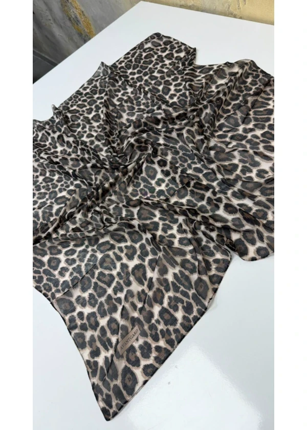 Avantgard Leopar Desenli Dikişli Eşarp Yazma