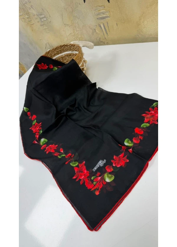 Çiçek Şerit Pamuk Soft Eşarp