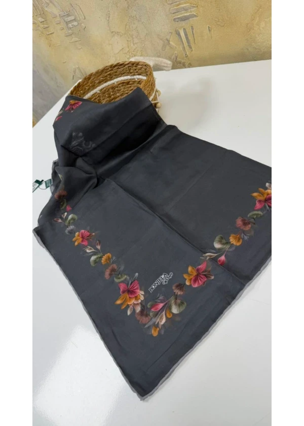 Çiçek Şerit Pamuk Soft Eşarp