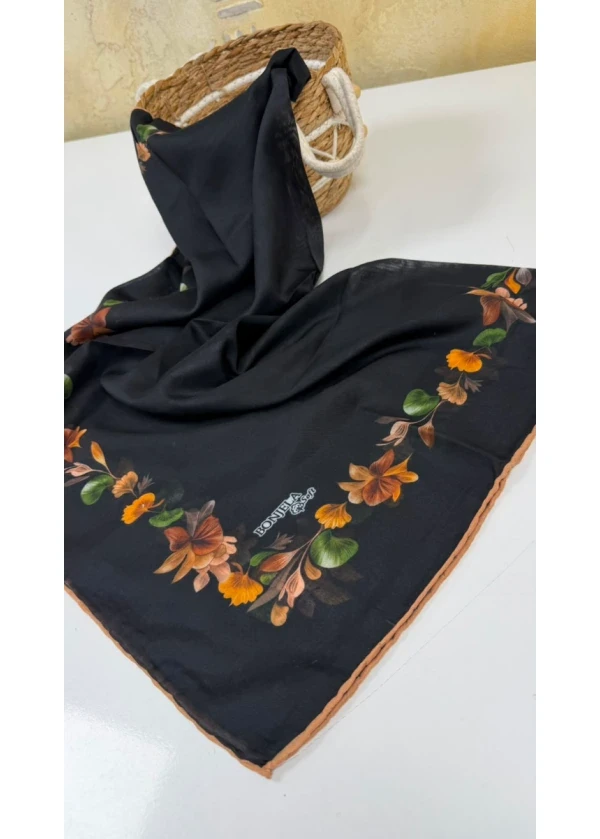 Çiçek Şerit Pamuk Soft Eşarp