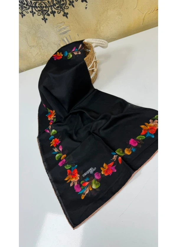 Çiçek Şerit Pamuk Soft Eşarp