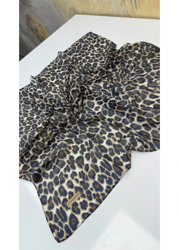 Avantgard Leopar Desenli Dikişli Eşarp Yazma