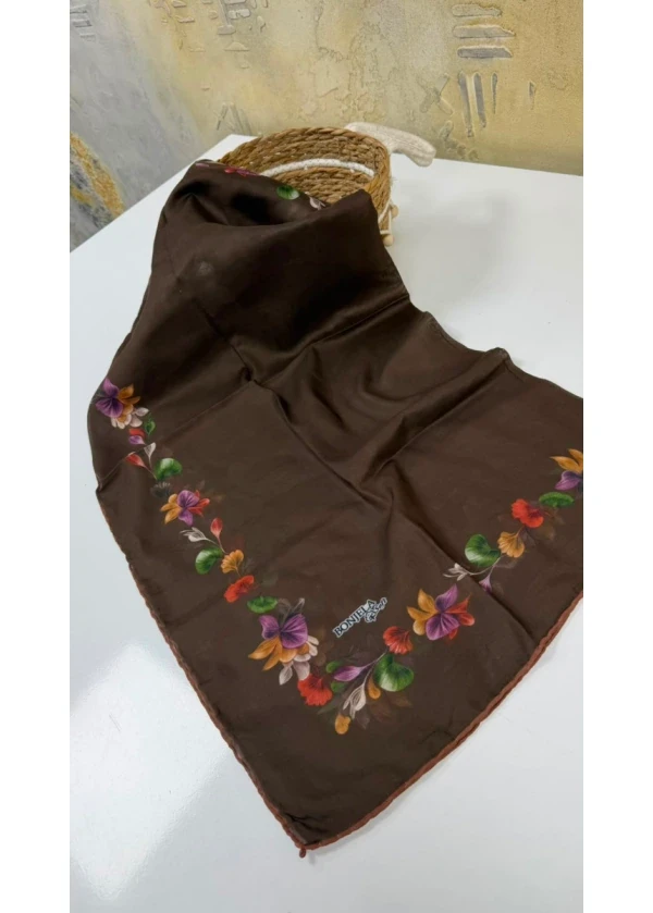 Çiçek Şerit Pamuk Soft Eşarp