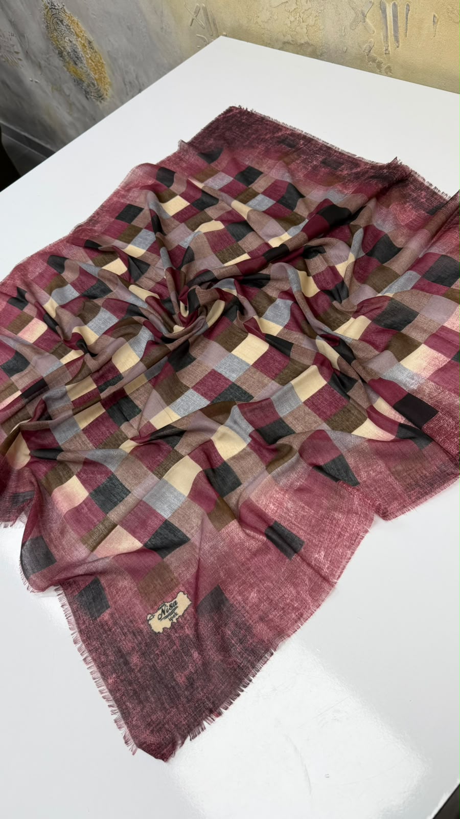 Neşeli Kareler Empirme Cotton Eşarp Yazma